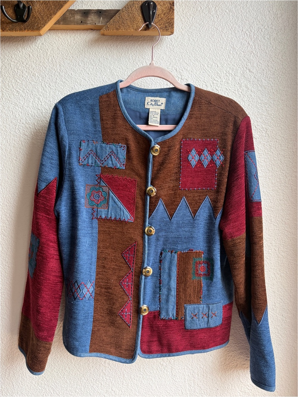 Vintage 90s Chenille Embroidered Patchwork Jacket Medium